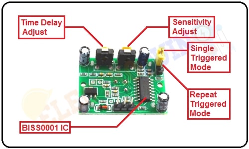 Passive infrared sensor or PIR Sensor Module Back Side Hardware Overview