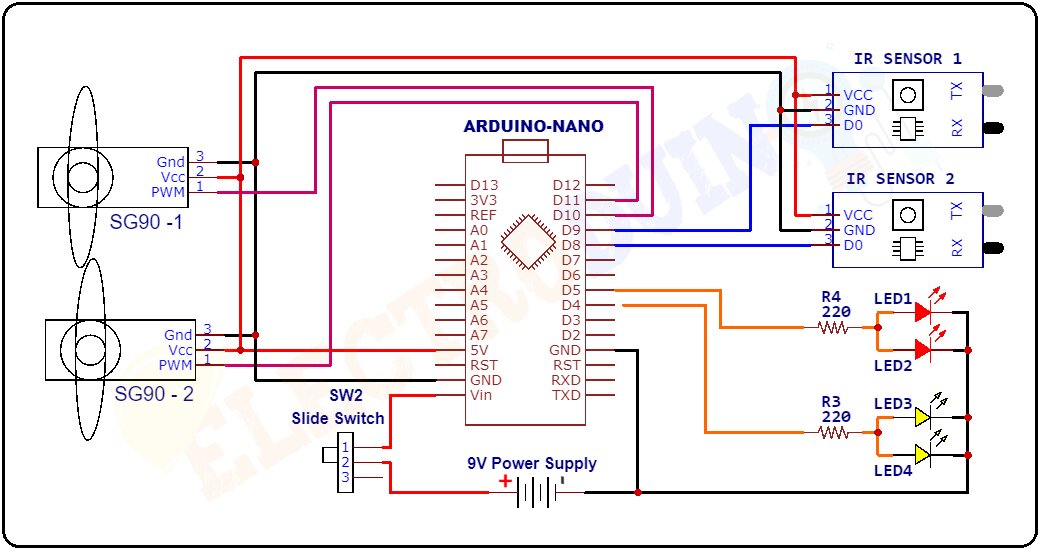 Circuit Diagram of Automatic Railway Gate Control System Using Arduino