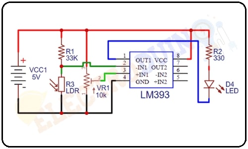 LM393 IC-based Automatic Night Light Circuit Diagram Schematic