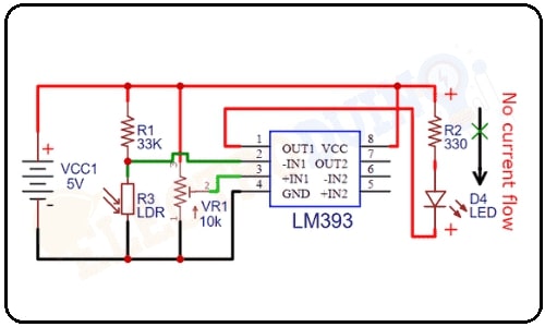 LM393 IC-based Automatic Night Light Circuit Working off mode