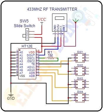 Home Automation using RF Module Transmitter Circuit Diagram