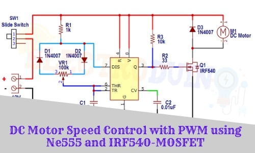 DC Motor Speed Control with PWM using Ne555 and IRF540-MOSFET