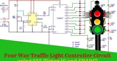 Four Way Traffic Light Controller Circuit using 555 Timer IC and CD4017