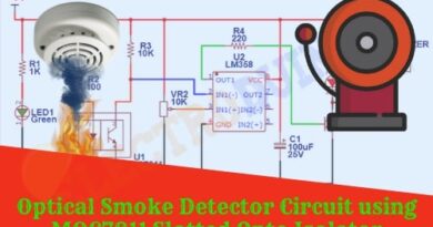 Optical Smoke Detector System/Device using ITR8102 Opto Isolator sensor and LM358 Op-Amp IC