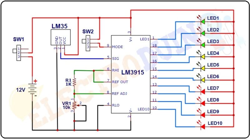 Temperature Measuring System with LED Indicator » ElectroDuino