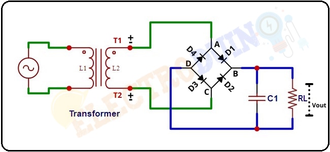 Circuit Diagram of Full-Wave Bridge Rectifiers with Capacitor Filter