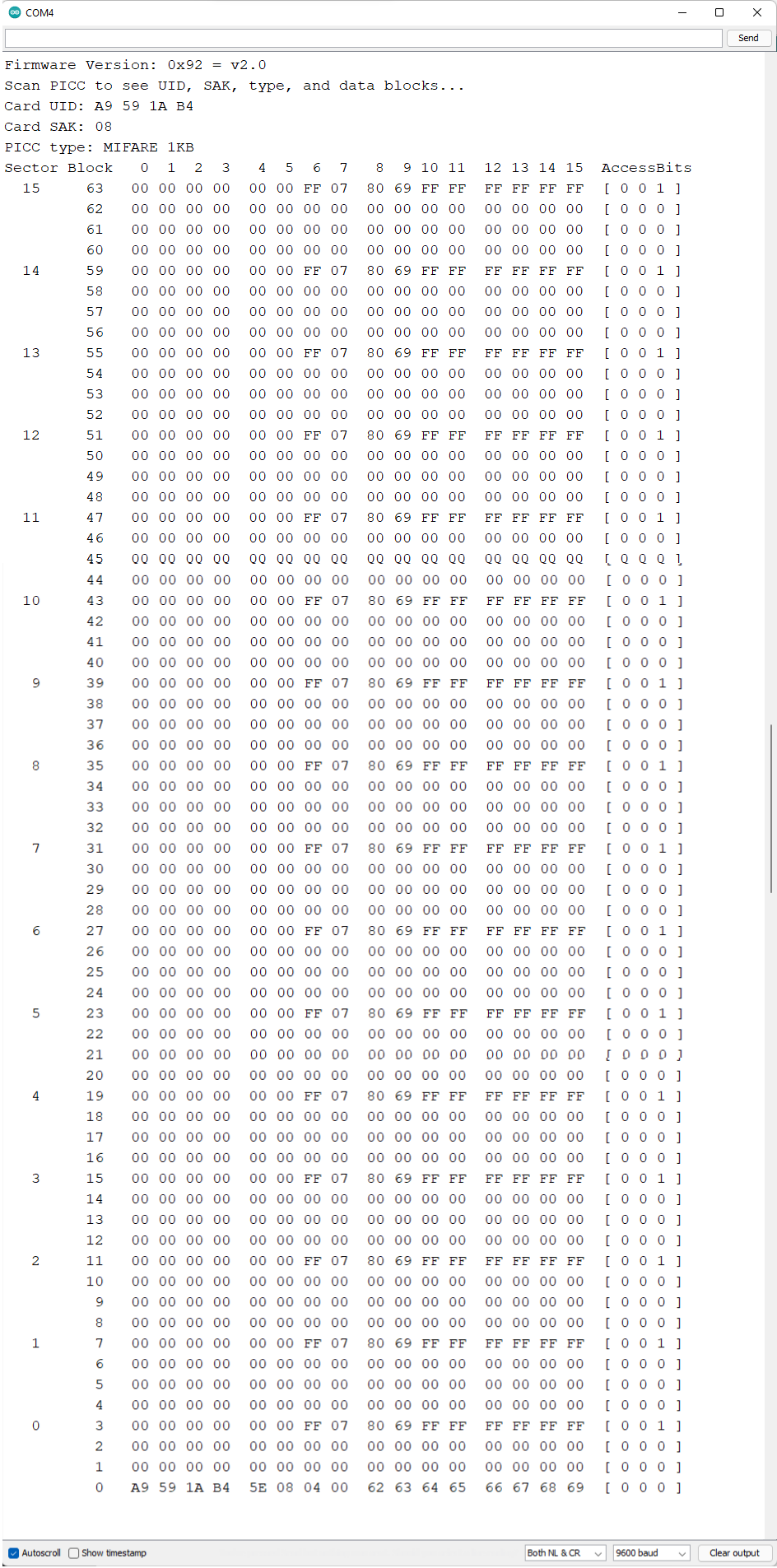 RFID Card and Tag information on Serial Monitor