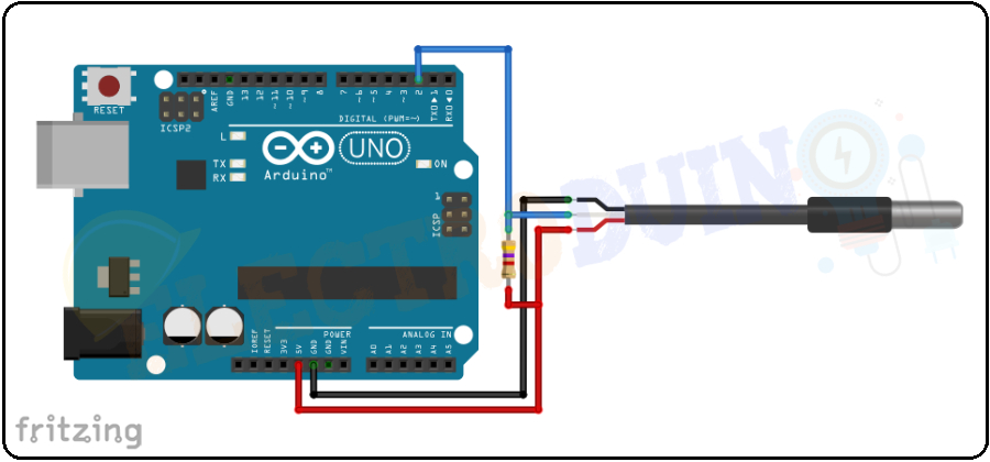 DS18B20 Temperature Sensor Arduino Circuit Diagram. How to Connect DS18B20 Temperature Sensor with Arduino