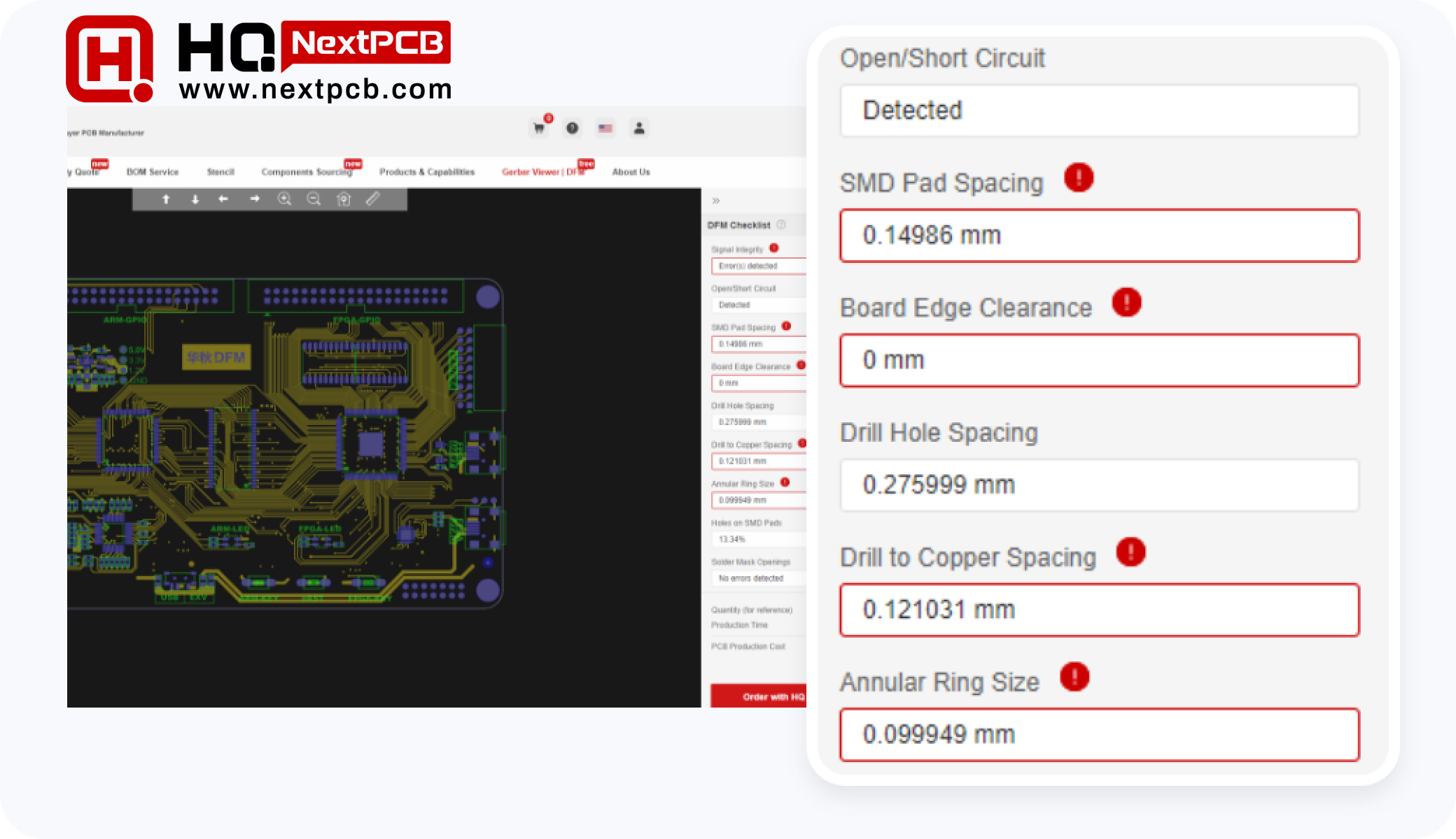 Check PCB Manufacturing Data in the Smart Way, HQDFM Free Online Gerber Viewer and DFM Analysis Tool, Order PCB with HQ NextPCB