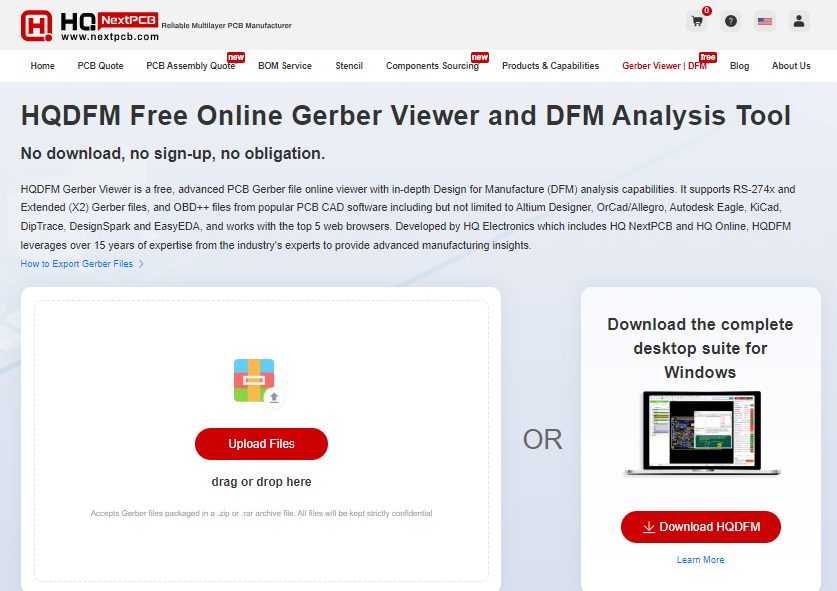 HQDFM Free Online Gerber Viewer and DFM Analysis Tool
