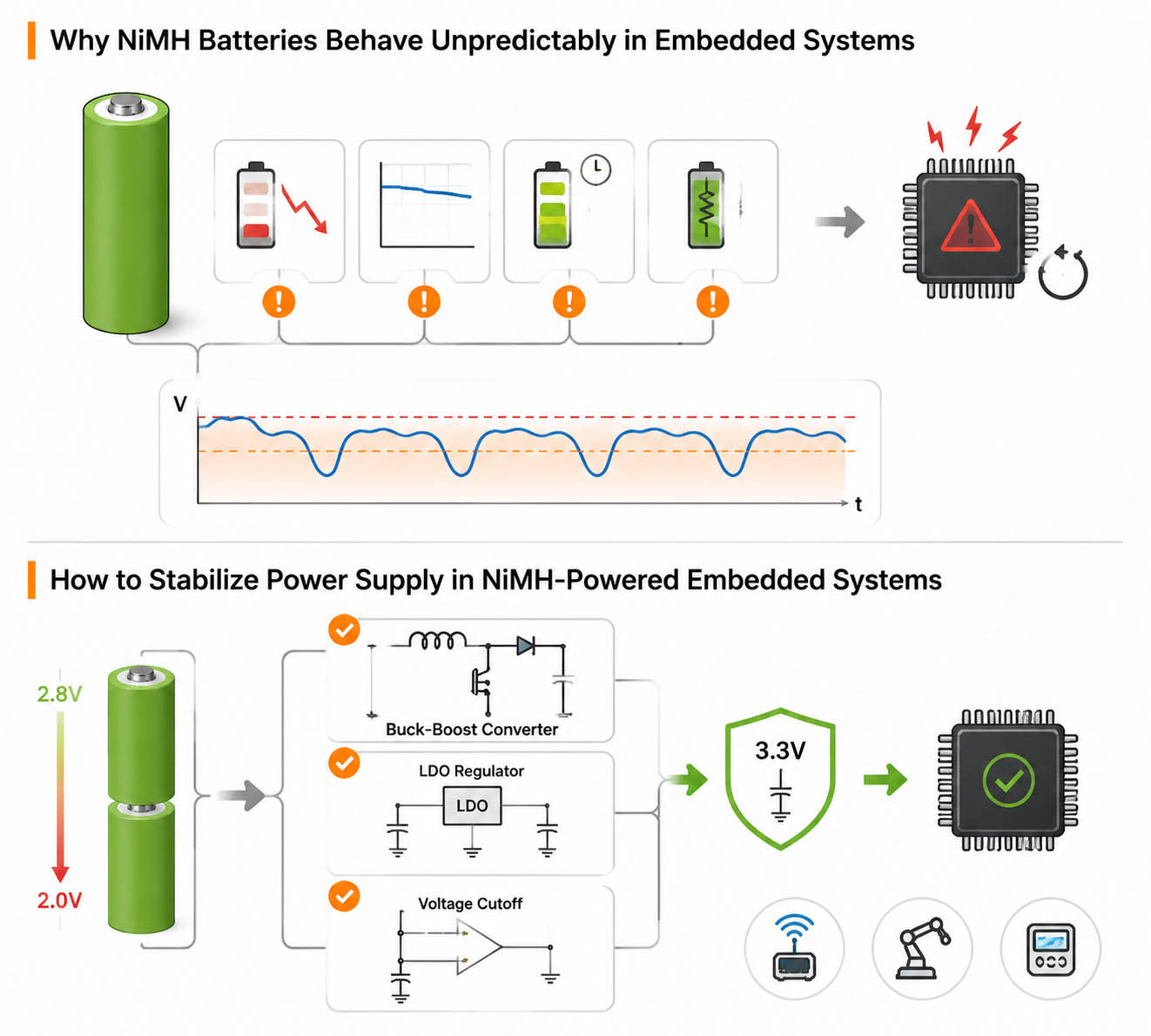 Clean-High-Resolution-Infographic-Diagram NiMH Battery Power Management for Embedded Systems: Voltage, Current, Charging & Stability Design Guide